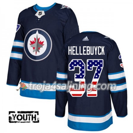 Winnipeg Jets tröja Connor Hellebuyck 37 Adidas 2017-2018 Marinblå USA Flag Fashion Authentic - NHL Tröjor Barn